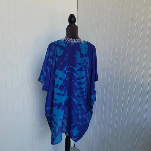 Natural Impression Sheer Caftan Beaded Rhinestone Coverup Swim Dress Blue OS - Picture 6 of 11